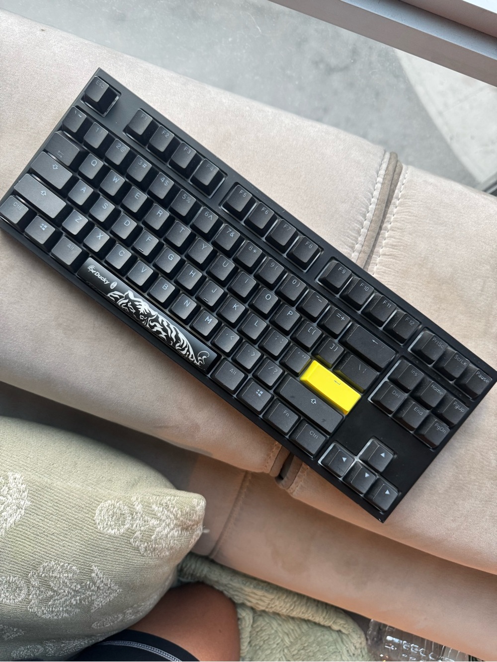 Black Mechanical Tenkeyless Keyboard with Yellow Escape Key